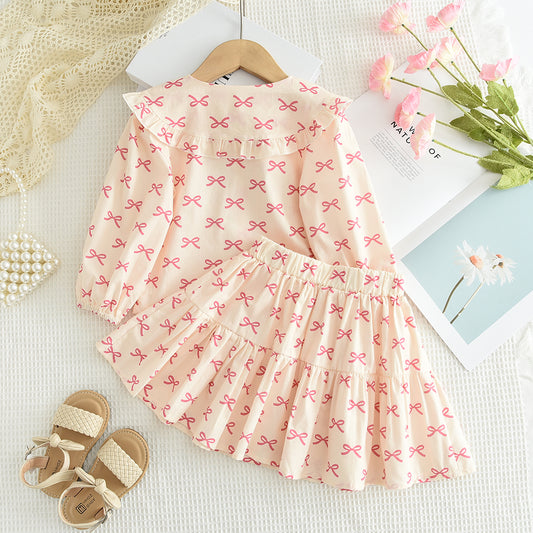 Ensemble chemise à nœud papillon et jupe patchwork pour fille