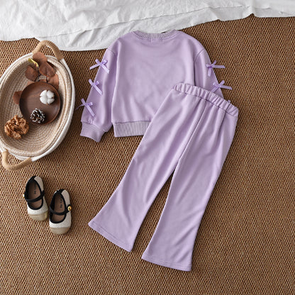 Girls' Bow-knot Sweatshirt Trousers Set
