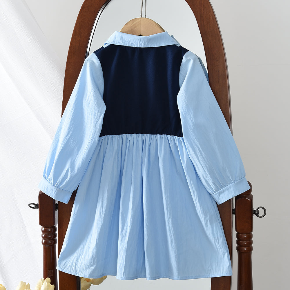 Cartoon Heart Color Contrasting Patchwork Girls' Shirt Dress