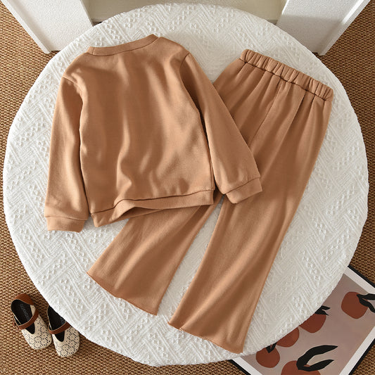 Girls' Bow-knot Flared Trousers Sweatshirt Set