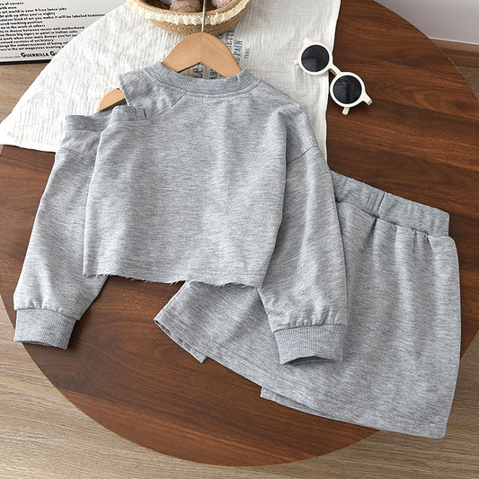 Girls' Cartoon Heart Cutout Sweatshirt Set