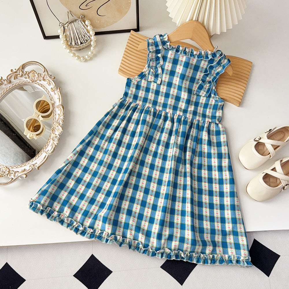 Girls' Ruffle Plaid Pattern Cute Dress