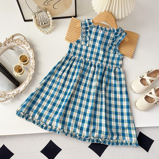 Girls' Ruffle Plaid Pattern Cute Dress