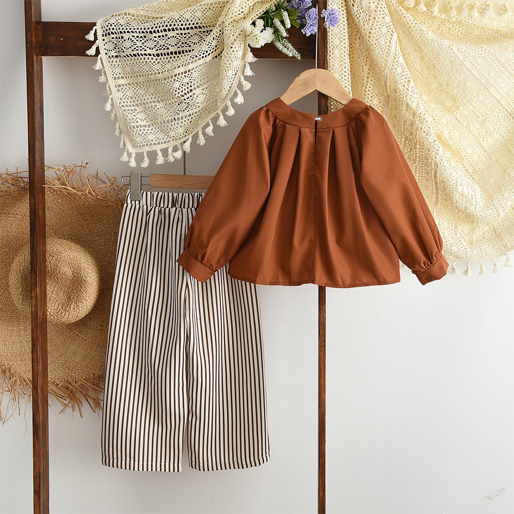 Girls' Blouse+Stripes Trousers 2pcs Set