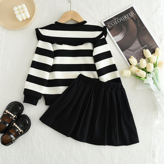 Girls' Strips Top+Skirt Classic Set