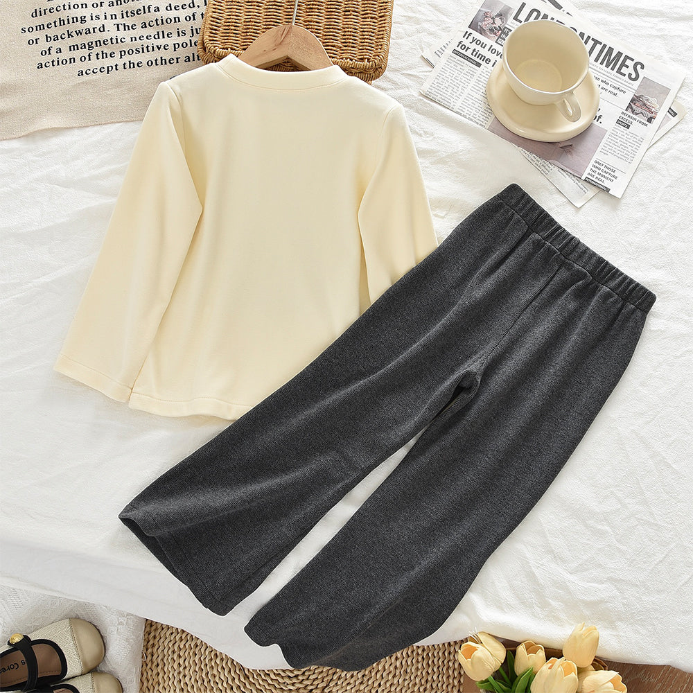Long Sleeve T-shirt+Trousers 2pcs Casual Girls Clothes Fall&Winter Loungewear Set
