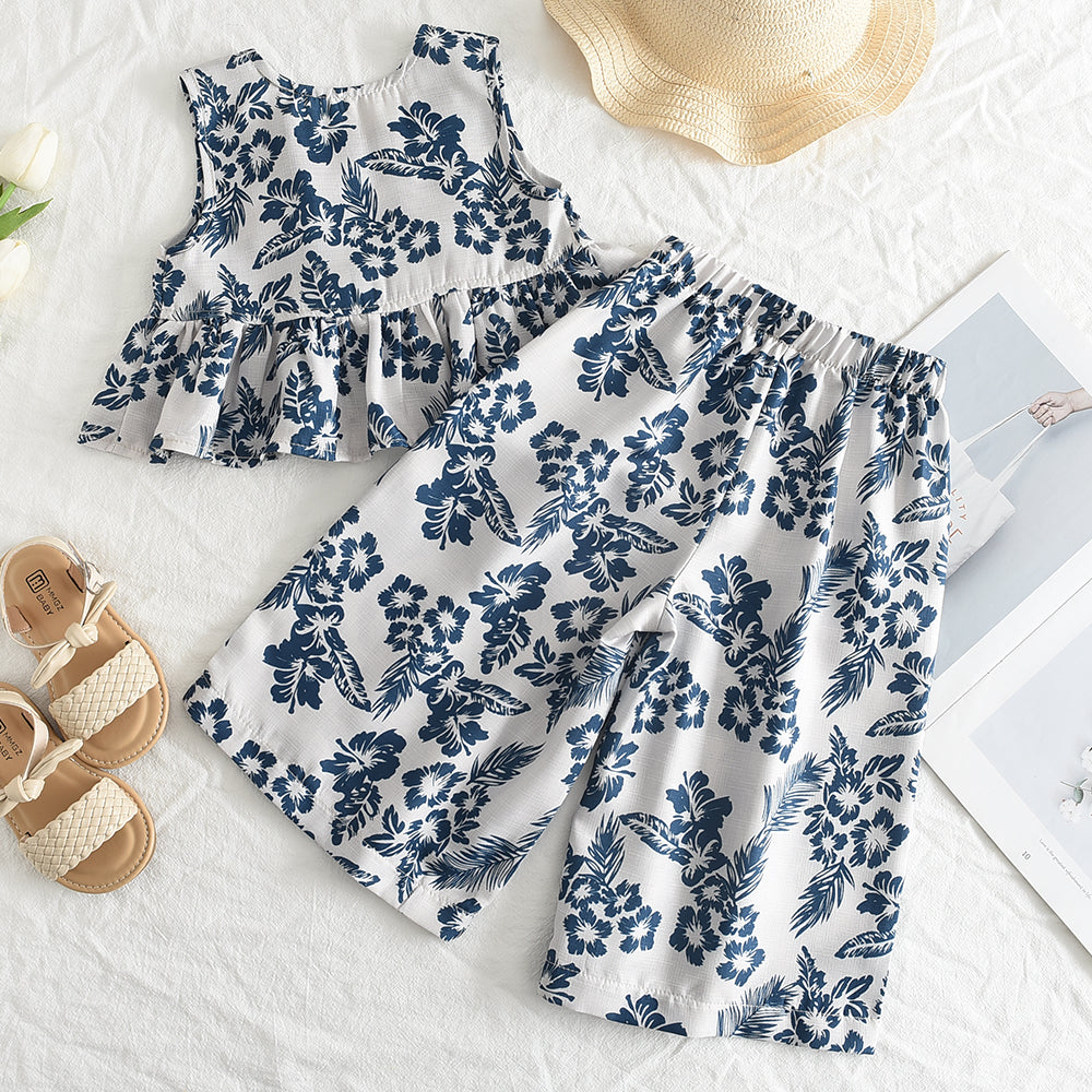 Girls' Tropical Printing Ruffle Special Set
