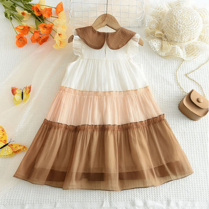 Girls' Contrast Colors Mesh Dress