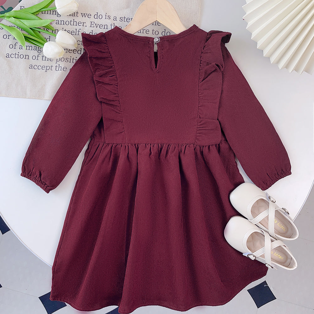 Girls' Ruffle Long Sleeve Casual Dress