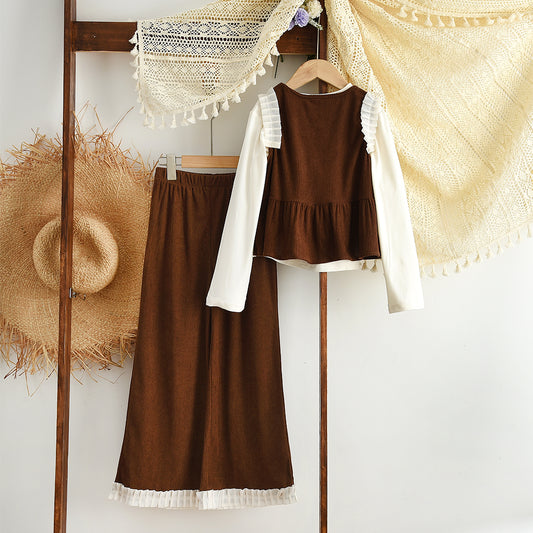 Girls' Long Sleeve T-shirt+Vest+Trousers 3pcs Set