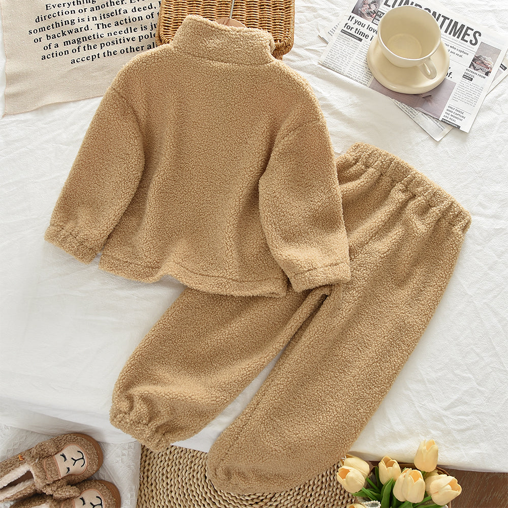 High Necked Furry Top Casual Sweatpants Christmas&New Year Warm Kid Outfit