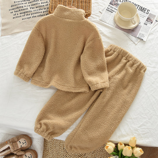 High Necked Furry Top Casual Sweatpants Christmas&New Year Warm Kid Outfit