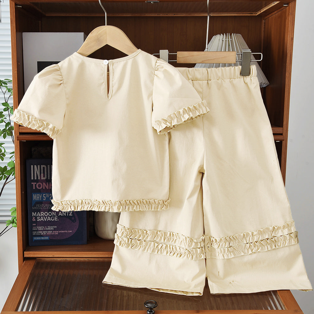 Girls' Ruffle T-shirt+Pant Casual Set