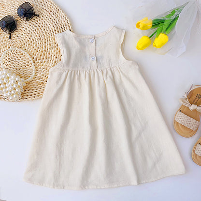 Girls' Floral Embroidery Cotton Dress