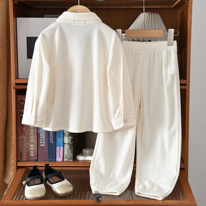 Striped Corduroy Shirt+Pants 2pcs Autumn&Winter Fashion Set Holiday Girls&Boys Clothes