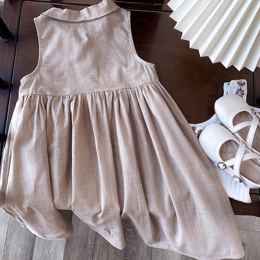 Girls' Colorful Buttons Cotton Dress