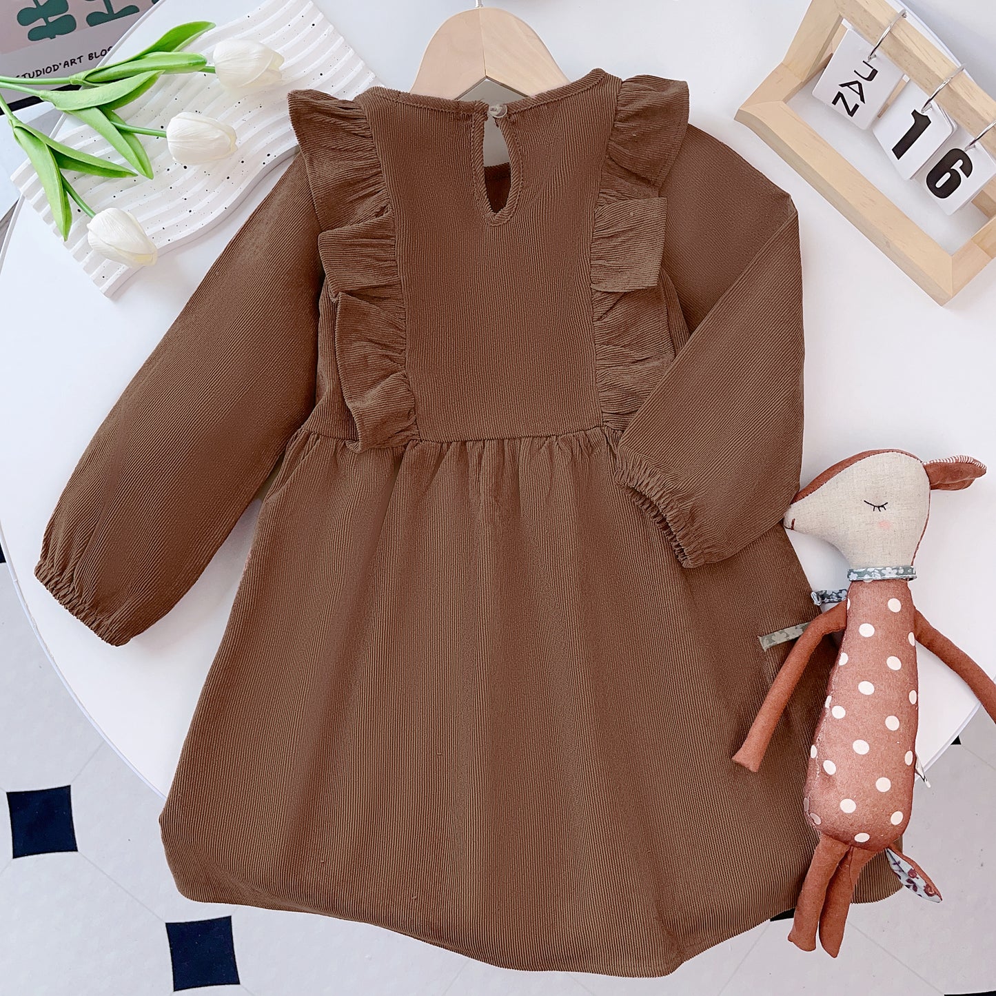 Girls' Ruffle Long Sleeve Casual Dress