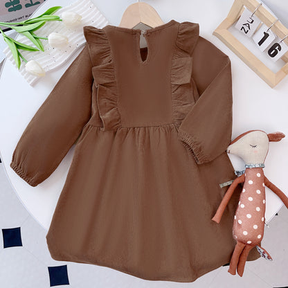 Girls' Ruffle Long Sleeve Casual Dress