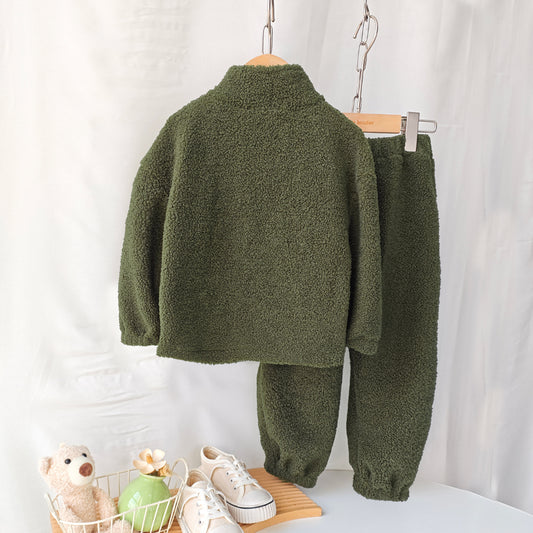 Letter Half Zip Top+Sweatpants Girls'&Boys Sports Set