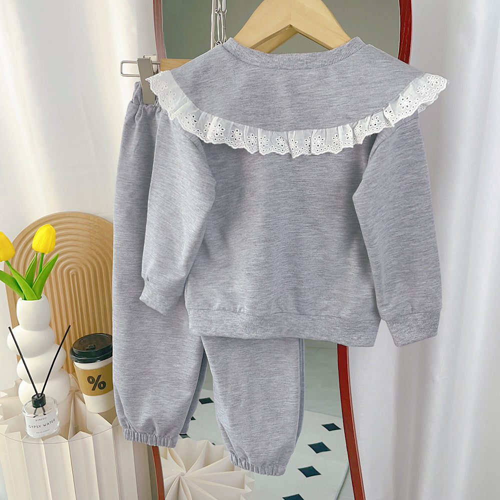 Girls' Lace Collar Simple Style Casual Set