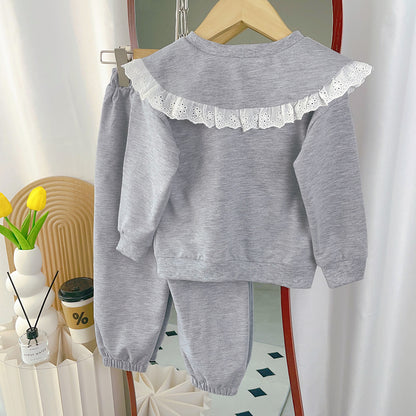 Girls' Lace Collar Simple Style Casual Set
