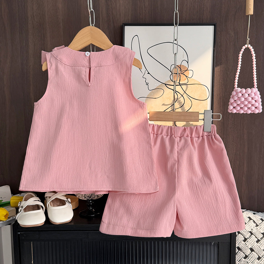 Girls' Bow-knot Top+shorts 2PCS Casual Set