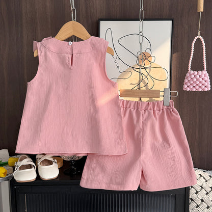 Girls' Bow-knot Top+shorts 2PCS Casual Set