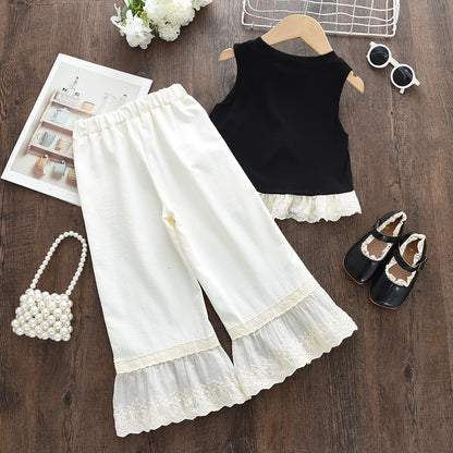 Girls' Bow-knot Lace Top+Trousers Princess Set