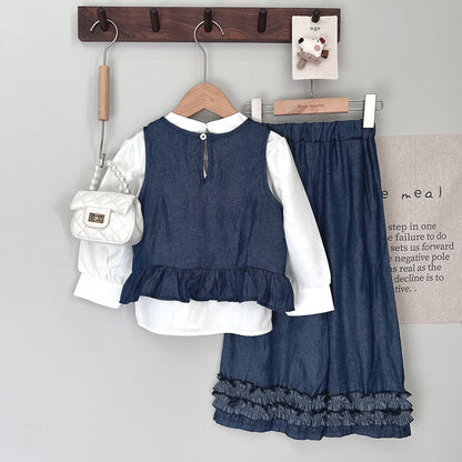 Long Sleeve T-shirt+Vest+Ruffle Pants 3pcs Girls' Fashion Outfit