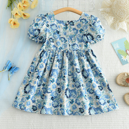 Girls' Floral Prints Art Blue Casual Dress