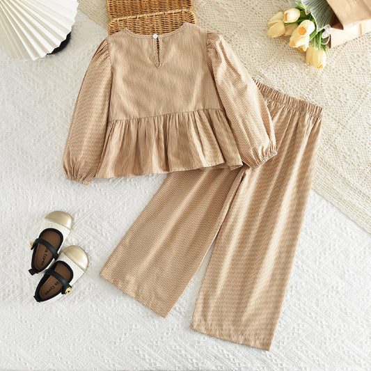 Stripes Bow Blouse+Trousers Girls' Stylish 2pcs Set