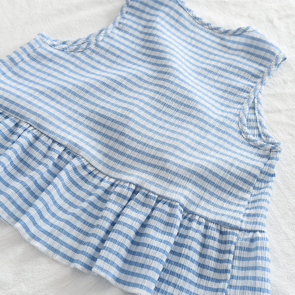 Girls' Strips Ruffle Loose Style Casual Set