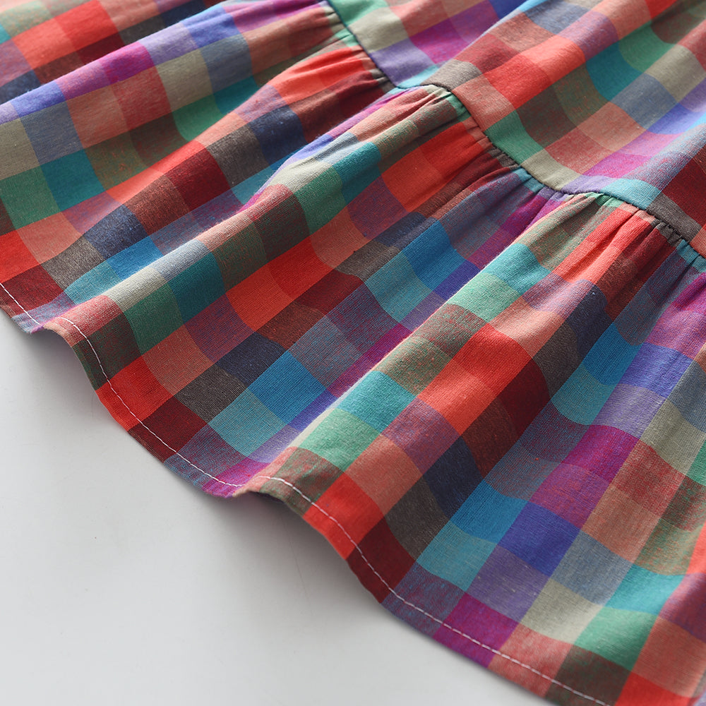 Girls' Plaid Pattern Contrast Colors Sun Dress