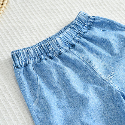 Girls' Fake Jean Sun-top Trousers Fashion Set