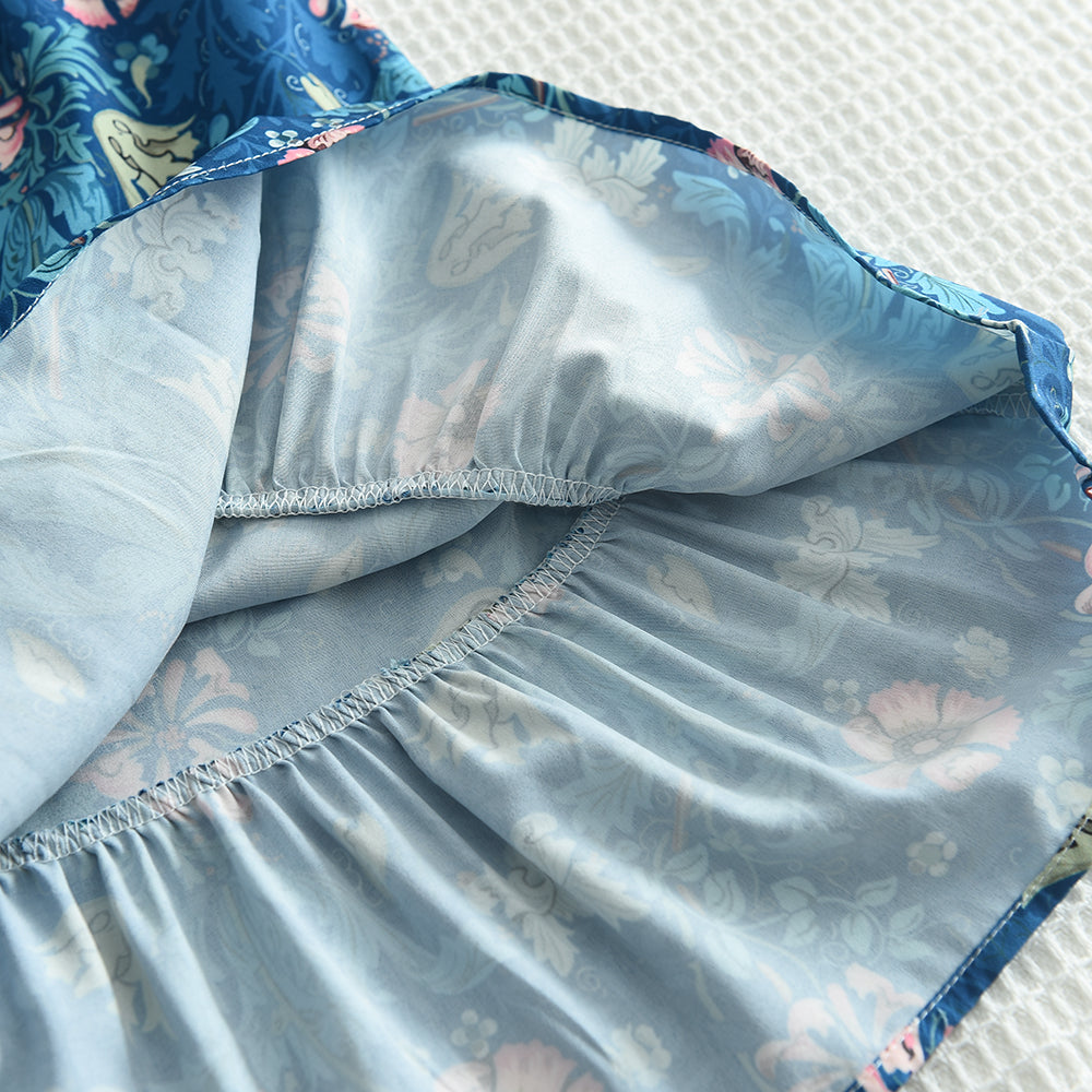 Girls' Floral Printing Sun Dress with A Bag