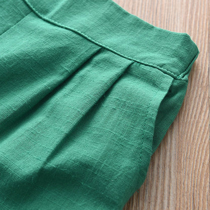 Girls' 100% Cotton Ruffle Top+Shorts 2pcs Casual Set