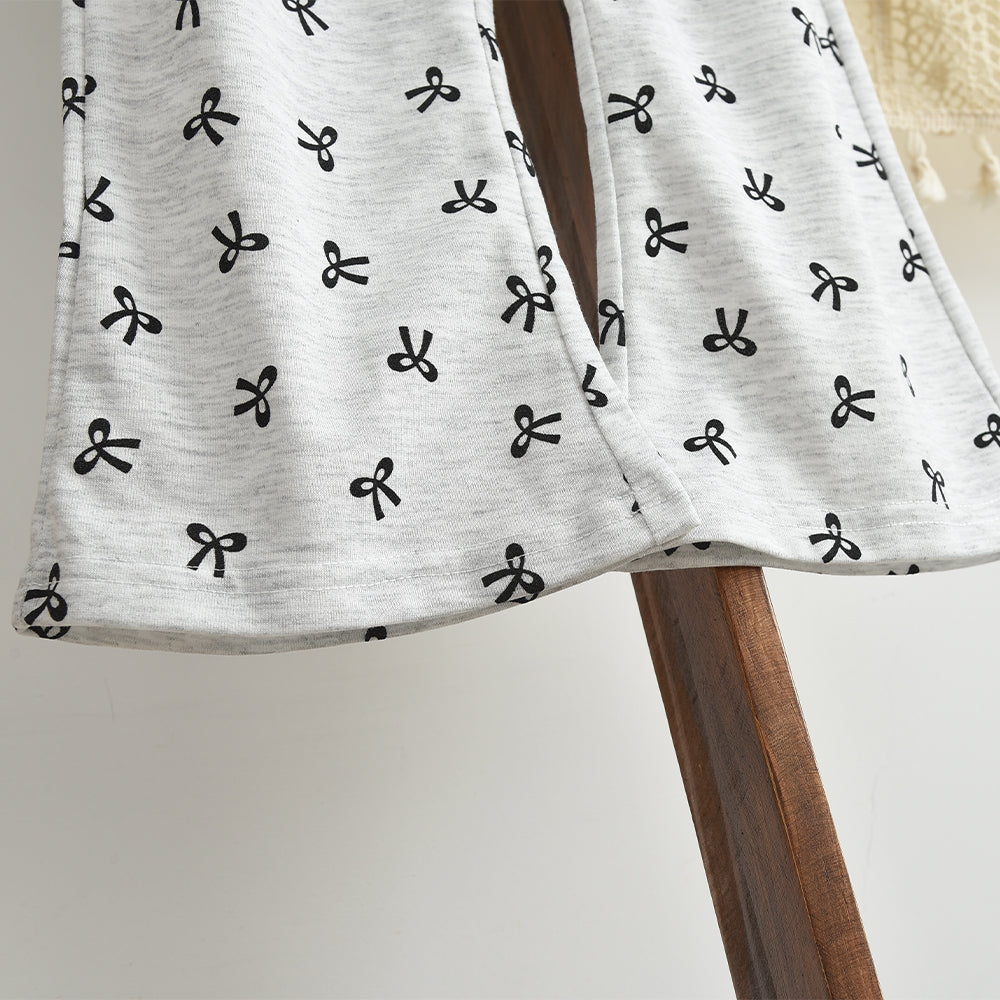 Girls' Lace Sweatshirt+Prints Flared Pants Cute Set