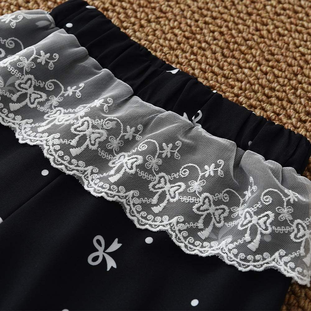 Girls' Long Sleeve T-shirt+Lace Printing Trousers Set