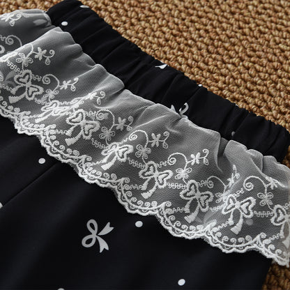Girls' Long Sleeve T-shirt+Lace Printing Trousers Set