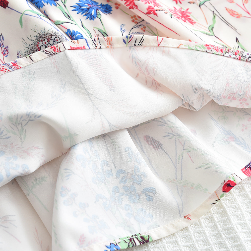 Girls' Floral Printing Shorts Trousers 3pcs Pajamas Set