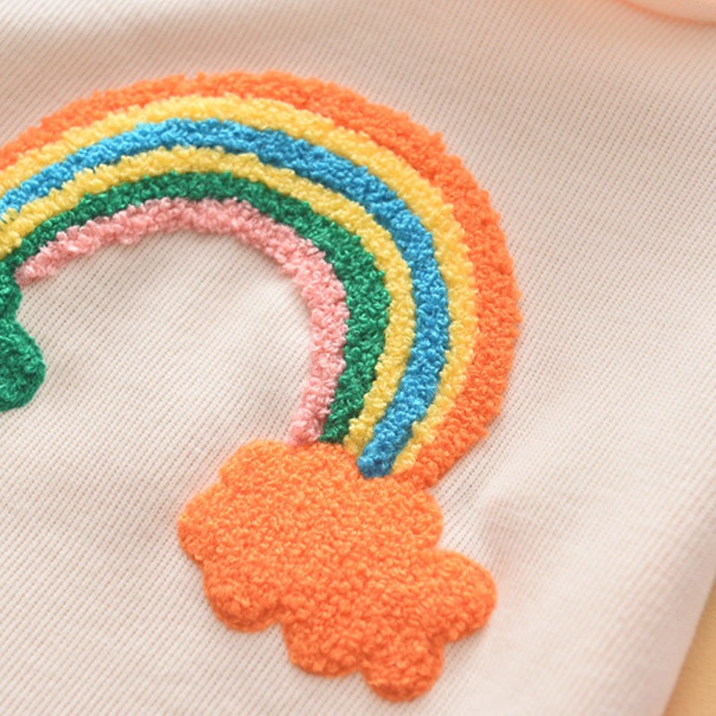 Girls' Rainbow Patch Colorful Hooded Sweat Dress