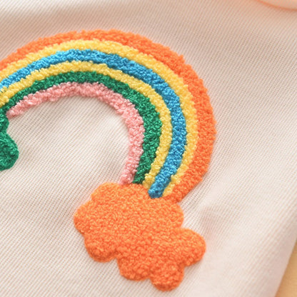 Girls' Rainbow Patch Colorful Hooded Sweat Dress