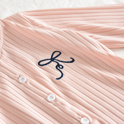 Girls' Ribbed Cardigan+Trousers Cute Baby Pajamas Set