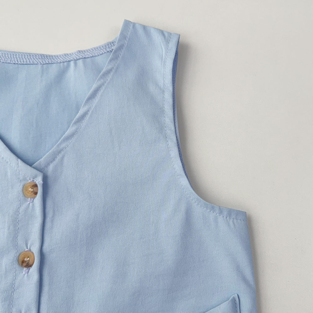 Girls' V-neck Top+Shorts Vintage Set