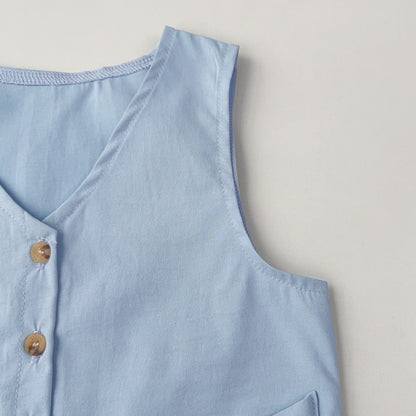 Girls' V-neck Top+Shorts Vintage Set