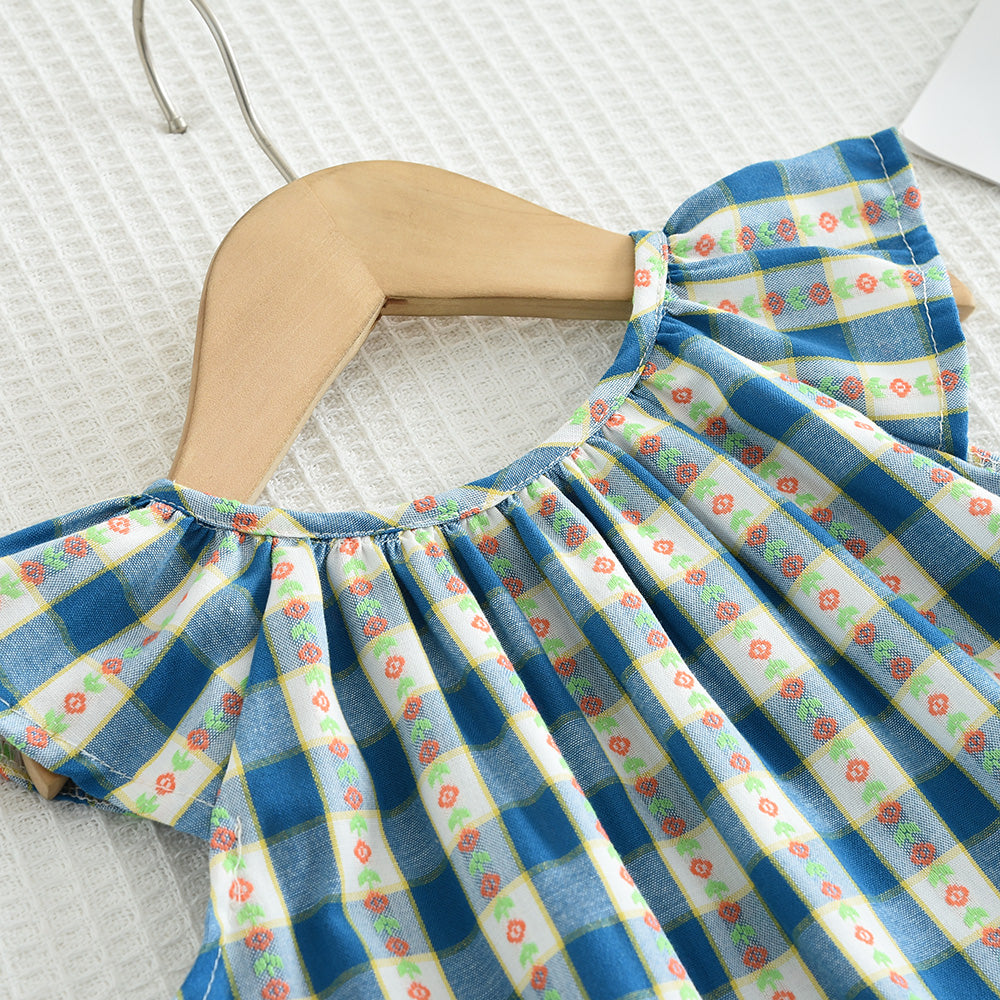 Girls' Contrast Colors Plaid Shorts Set