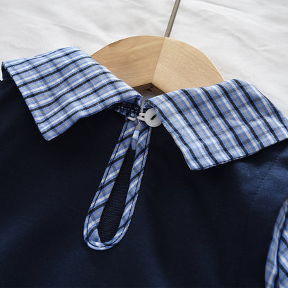 Girls' Patchwork Plaid Blouse Bow Trousers Stylish Outfit