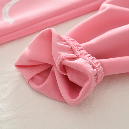 Cartoon Bow Print Sweatshirt+Sweatpants 2pcs Set Christmas Holiday Casual Girls Clothes