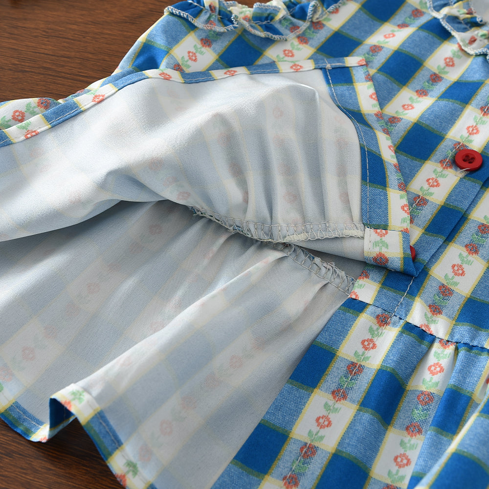 Floral Plaid Pattern Contrasting Colors Ruffle Girls' Summer Cute Set