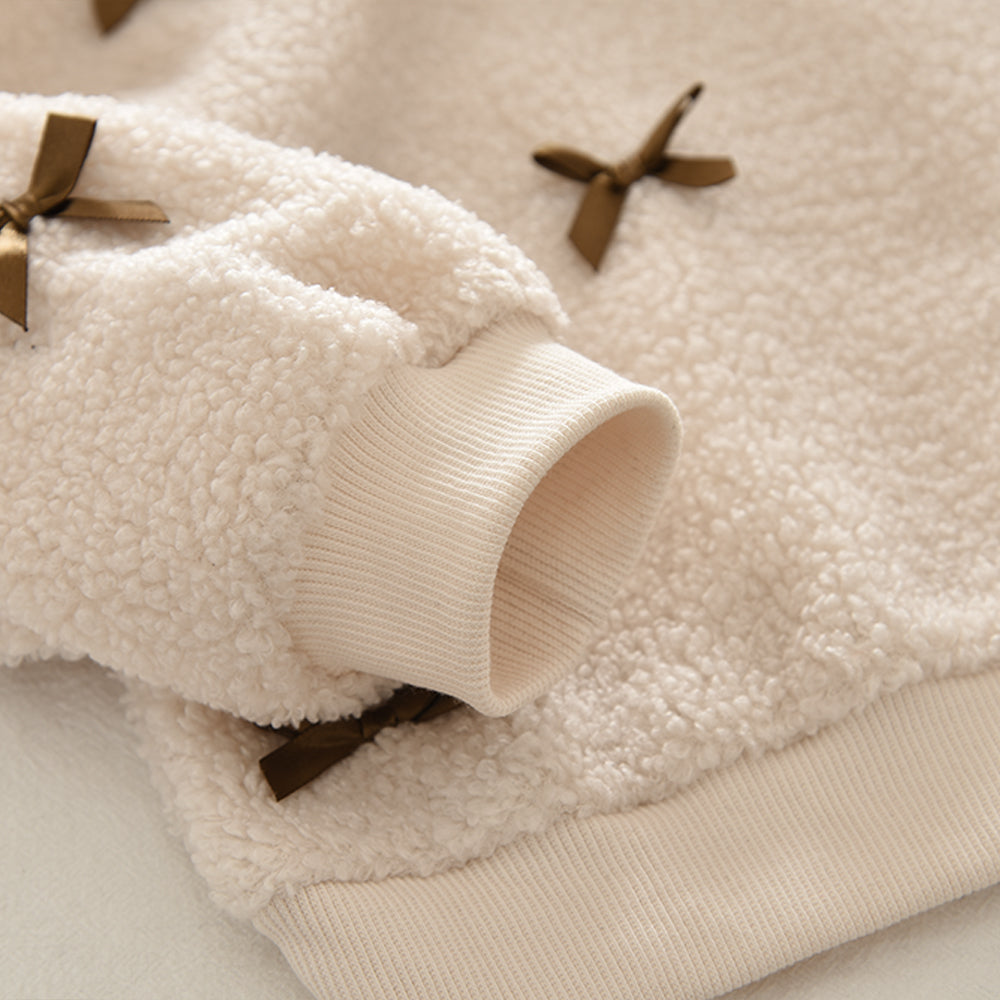 Bow Fluffy Top+Skirt 2pcs Girls' Casual Set